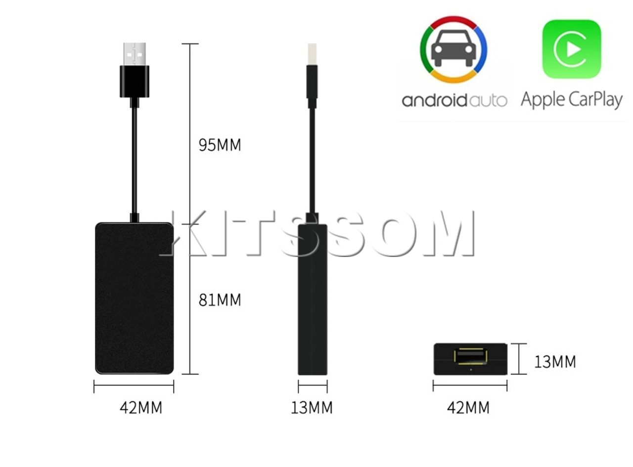 Módulo Interface Dongle Carplay para Iphone via Cabo ou Sem Fio, e ANDROID Auto via Cabo-V2 CAR AUDIO-Kitssom