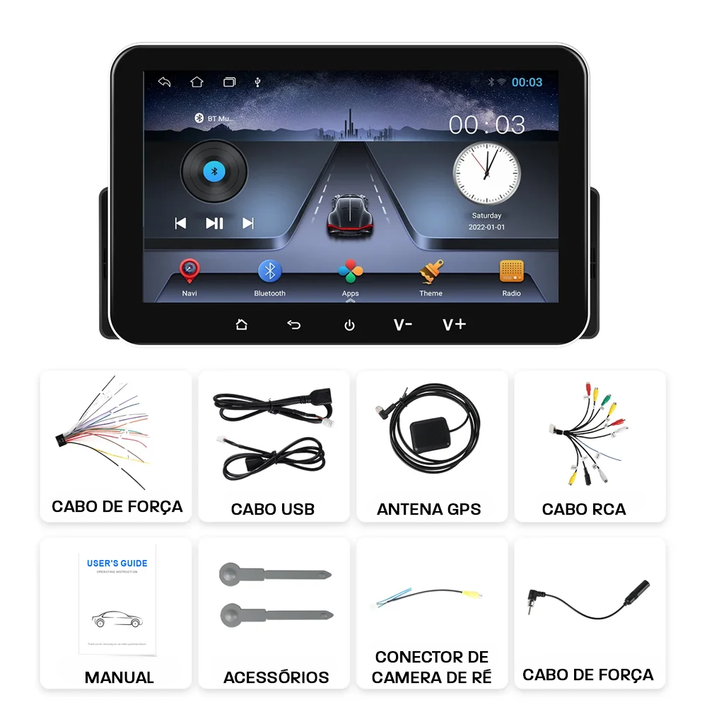 Multimídia 1 DIN Universal V2 Octa 4G 8"