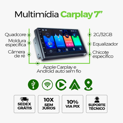 Central multimídia com Carplay nativo 7" para Clio