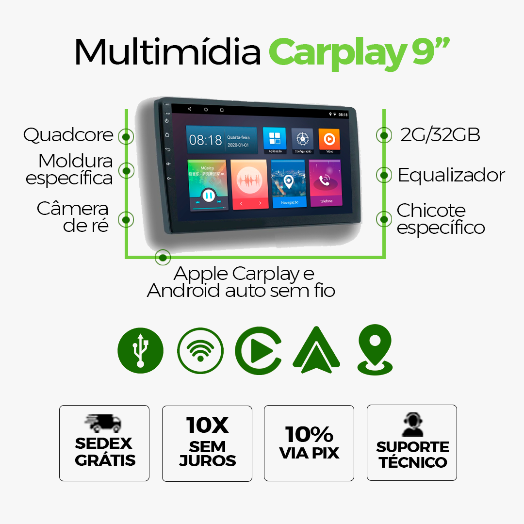Central 9" Light com sistema Android para PT Cruiser
