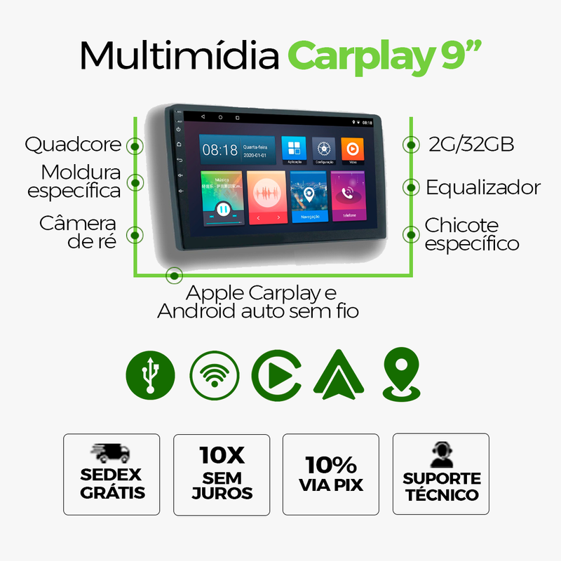 Central 9" Light com sistema Android para PT Cruiser