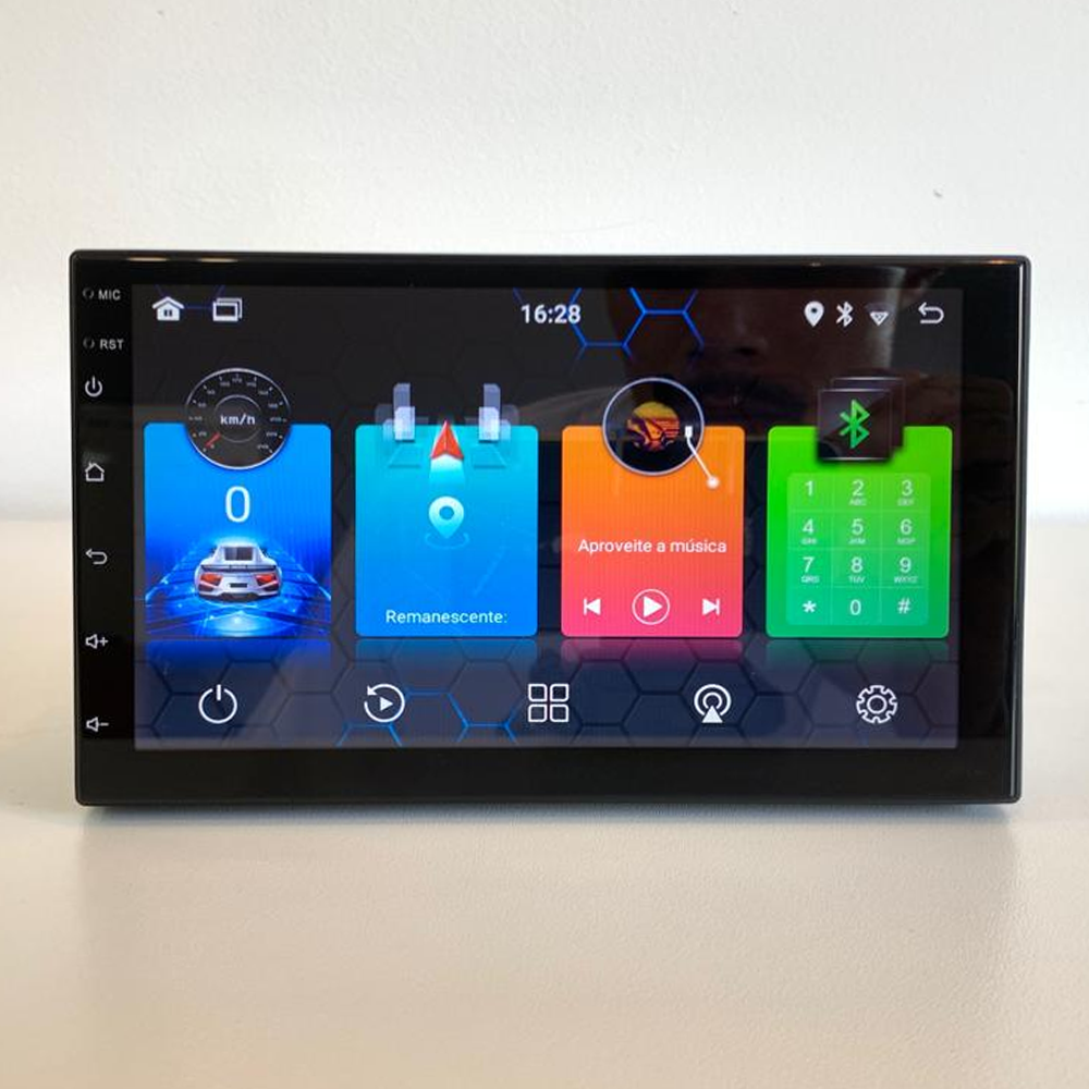 Central Multimídia V2 Universal 1 DIN com tela de 7 polegadas.