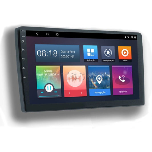 Central multimídia universal de 9" com suporte a CarPlay e Android Auto.