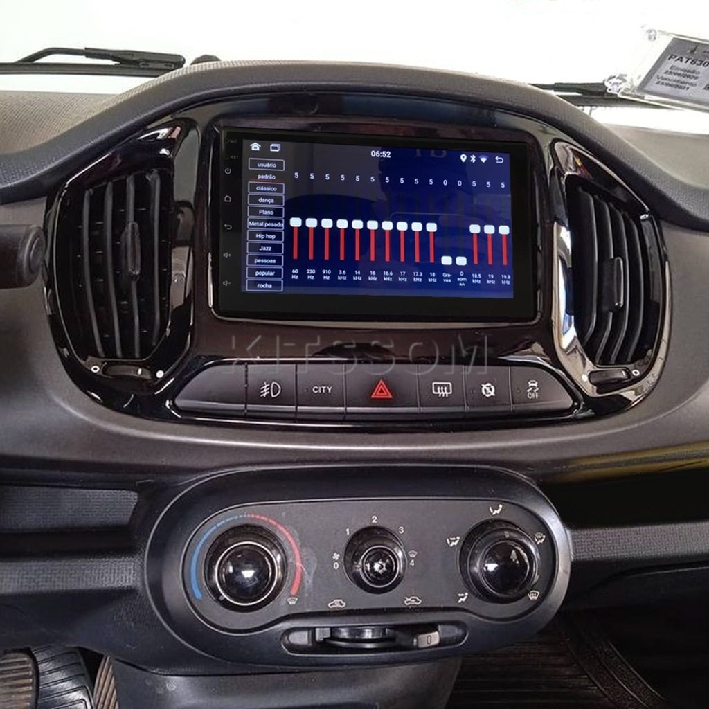 Multimídia de 7" V2 para Uno com suporte a CarPlay e design moderno, painel de equalizador.