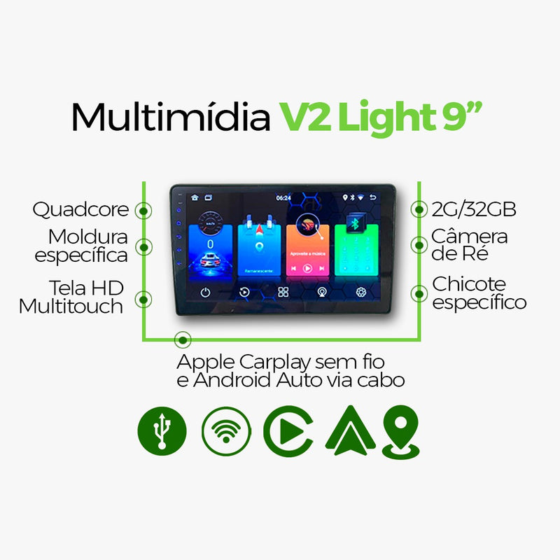 Multimídia Audi A3 V2 Light com tela de 9" e sistema Android integrado.